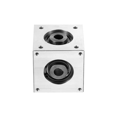 Front view of Bevel Gearbox 90 Right Angle 1 To 1 With 8mm Shaft Aluminum Frame Boss DIY showing aluminum construction and gear holes.