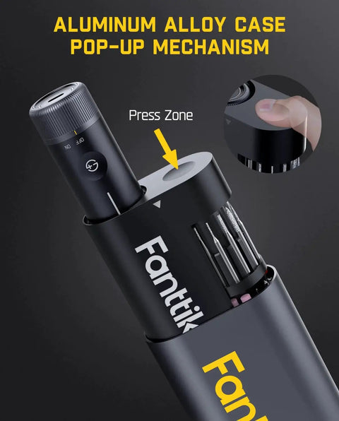 Cordless Rotary Tool Kit With Magnetic Motor And Revostor Hub 5 Speed Settings showing aluminum alloy case and pop-up mechanism