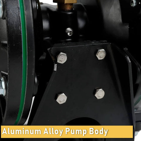 Close-up of aluminum alloy body on Air-Operated Double Diaphragm Pump, 35 GPM Dual Diaphragm Air Pump, highlighting bolts and structure.