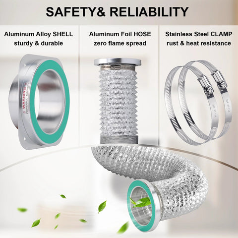 Magnetic dryer vent coupling kit with 3 ft 4 in duct, flexible aluminum hose and two stainless steel clamps