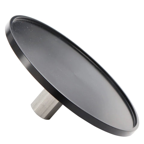 Suction cup adapter disc, black aluminum alloy with silver M8 screw stud, 3.75 inch diameter