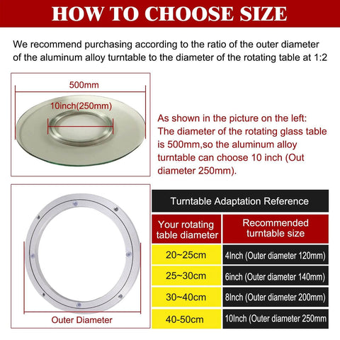 How to choose size guide for 10 Inch Aluminum Alloy Lazy Susan Turntable Bearing, with dimensions and adaptation reference