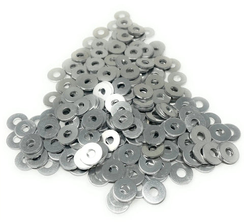 Aluminum Back Up Rivet Washers for 3 16th Inch Rivets Pack of 250 displayed in a pile on a white background.
