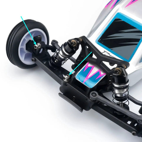 Close-up of 10Pcs Aluminum Alloy Ball Head Screws And Ball Studs Upgrade Parts installed on a Losi 1/24 Micro B RC car
