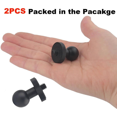 Hand holding two Durable All Aluminum 17mm Ball Mount Adapter With 1/4 Inch Screw, Compatible With Garmin GPS Brackets, 2 Pack