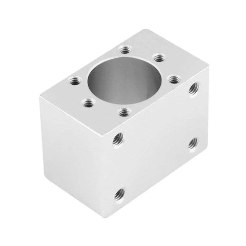 Ballscrew nut housing seat mount bracket holder fit for sfu1204 ball screws, aluminum alloy with smooth motion and steady alignment angle view.
