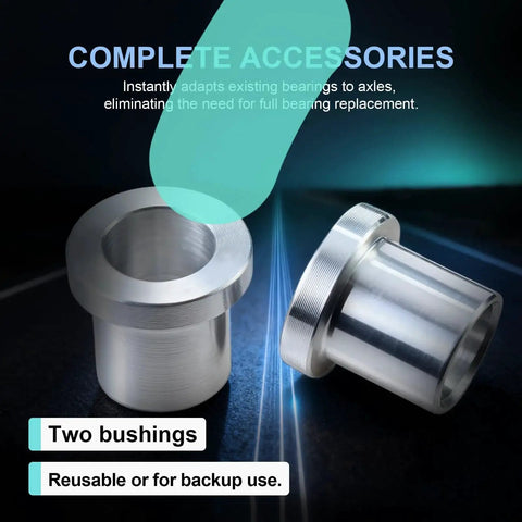 Two Pack Five Eighths Inch To 12mm Adapter Sleeve Bearing Reducer Bushing For Mini Bike Axle aluminum alloy, front and side view