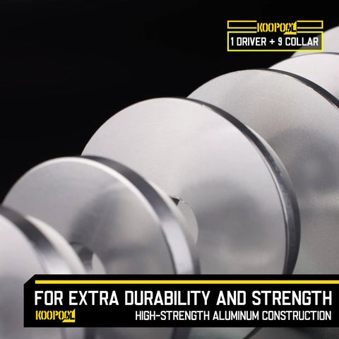 Close-up of Pro Grade Universal Bearing Race And Seal Bushing Driver Set Aluminum With 9 Metric Discs and collars.