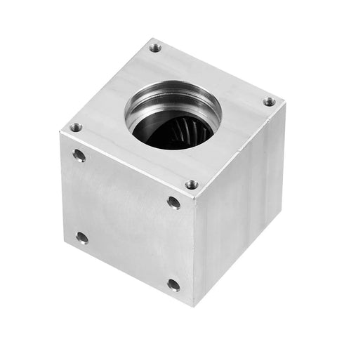Bevel Gearbox 90 Right Angle 1 To 1 With 8mm Shaft Aluminum Frame Boss DIY, front view showing aluminum casing and bore