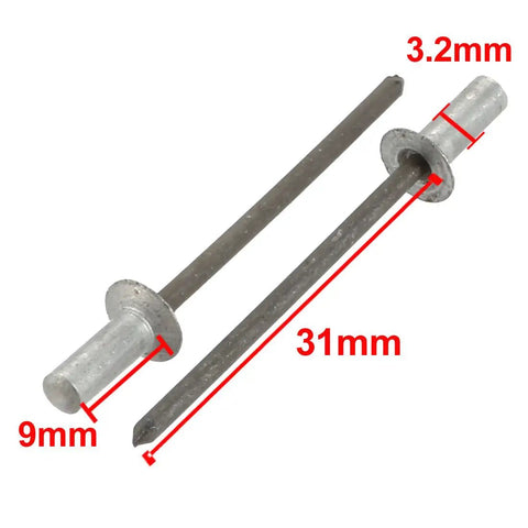 Aluminum Countersunk Head Closed End Blind Rivet Set 3.2mm x 9mm 6.1mm Flange Grip Range 3mm to 5mm 100 Pcs uxcell Gray