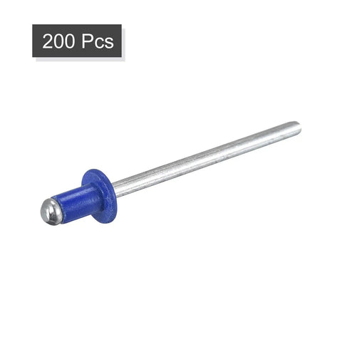 Aluminum Blind Rivets Set 3.2mm By 5mm Open End Flat Round Head Blue 200 Pcs for Joining Metal Plate And Leather Ideal For DIY Projects