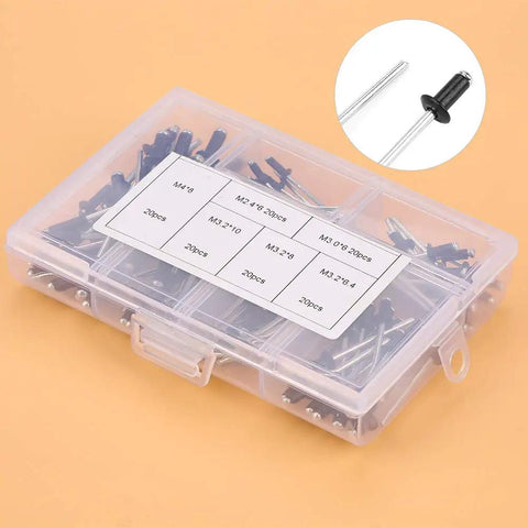 Aluminum Blind Rivets Set 120 Pieces Assorted Sizes Round Dome Head Pop Rivets With Smooth Mandrels in plastic case