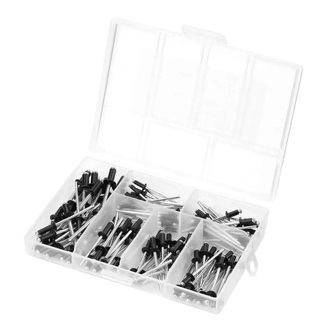 Aluminum Blind Rivets Set 120 Pieces Assorted Sizes Round Dome Head Pop Rivets With Smooth Mandrels For Pneumatic Electric And Manual Riveting Guns Durable Easy Install in plastic organizer box