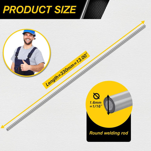 Aluminum Brazing Rods Set Of Fifty No Flux Required Low Melt Welding Rods showing 13-inch length and 1/16-inch diameter size