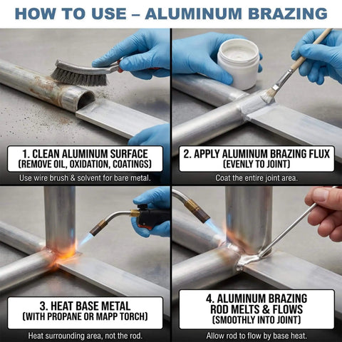 Step-by-step guide on using Pro Grade Aluminum Welding Rods Set, 30 Pieces, 0.0625 Inch By 13 Inch, Low Temperature Universal Brazing Rods.