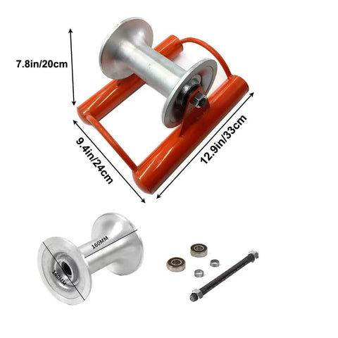 Heavy Duty Cable Pulling Sheave for Power Installation, All-Meatl Cable Feeding Sheave, Diamater 5.5 Inch Aluminum Alloy Wheel shown with dimensions and components.
