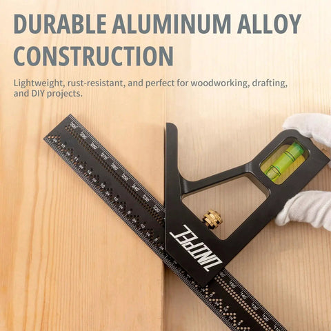 12 Inch Combination Angle Square With Dual Metric And Inch Ruler And Horizontal Bubble Level For Precise Layout And Marking