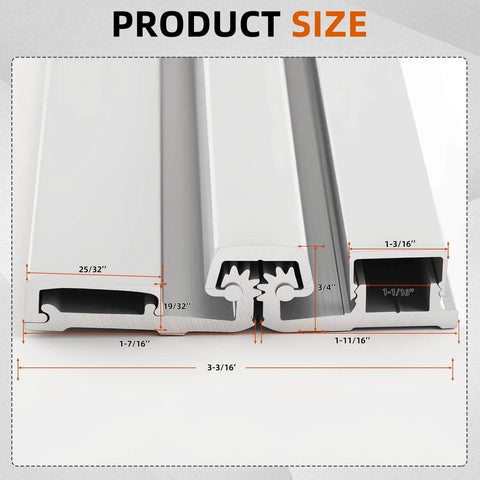 Heavy duty 83 inch continuous geared hinge set for storefront doors, two pieces, showing detailed cross-section and measurements.