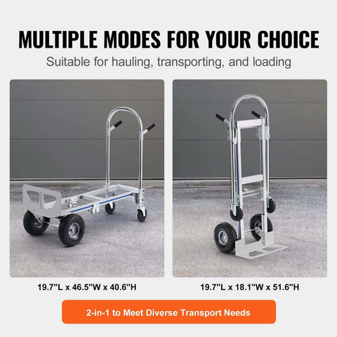 ✝️ Aluminum Truck, 2 in 1, 800 lbs Load Capacity, Heavy Duty Industrial Convertible Folding Hand Truck and Dolly showing both modes