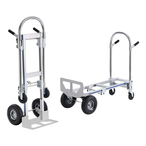 Aluminum Truck, 2 in 1, 800 lbs Load Capacity, Heavy Duty Industrial Convertible Folding Hand Truck and Dolly, platform and hand truck views.