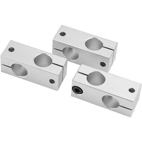Three Aluminum Cross Clamps For Vertical Pillar Shaft Support, 8 to 32 Millimeter Optical Axis Clamp For CNC Machines, silver finish