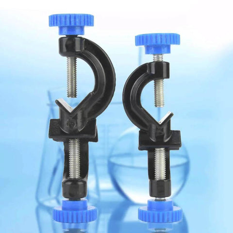 Aluminum Cross Clamps For Laboratory Supports 2 Pack Durable Metal Clips For Lab School And Home Use against a lab background.