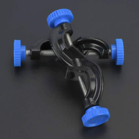 Aluminum Cross Clamps For Laboratory Supports 2 Pack Durable Metal Clips with blue knobs on black background