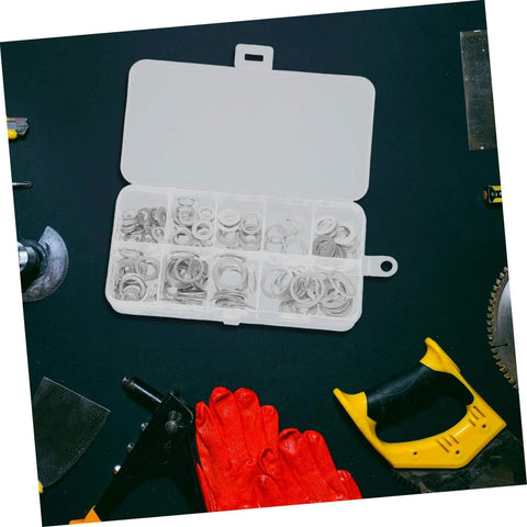 Must Have Aluminum Crush Seal Gasket Washers Set For Automotive And Industrial Use in open compact storage box