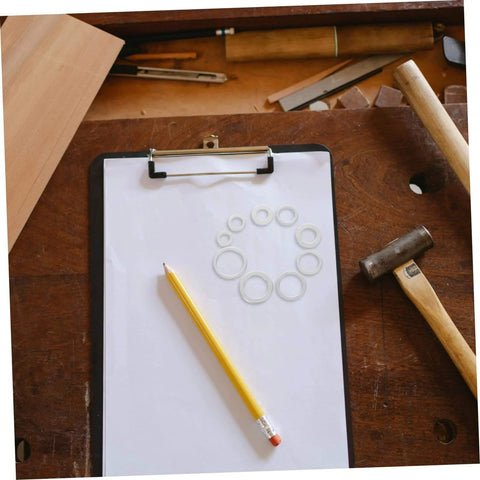 Must Have Aluminum Crush Seal Gasket Washers Set For Automotive And Industrial Use on clipboard with pencil, tools nearby