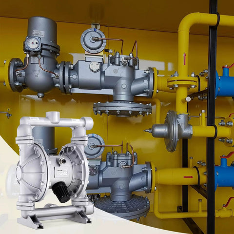 Air Operated Double Diaphragm Pump, 44GPM, Max 115PSI Air Waste Oil Pneumatic Transfer Pump with 2 Extra Diaphragms displayed in industrial setting