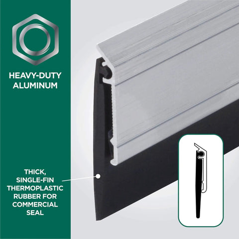 All-Season Door Sweep, Heavy Duty Aluminum, Ideal for Residential & Commercial Use, featuring thermoplastic rubber seal