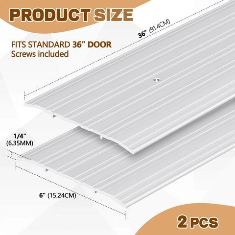 Image showing dimensions of 2 Pcs 6" X 1/4" X 36" Door Saddle Threshold for Doorway Interior Sturdy Aluminum Commercial Fluted Saddle Door Threshold