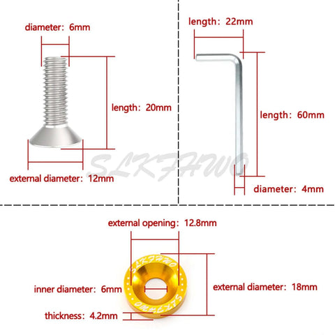 Technical diagram of ✝️ SLKFHWO 6063-T6 Hard Aluminum Alloy Fender Washer showing dimensions and components in detail