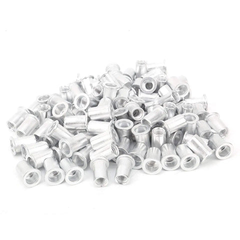 200 Piece Aluminum Flat Head Pull Riveting Nuts Set for Metal Panels and Pipes, Versatile Nutserts Kit in Plastic Organizer Box, Heavy Duty Vertical Fastening Hardware WJ 30045