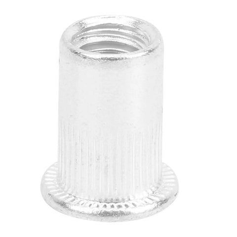 Aluminum Pull Riveting Nuts Set with Flat Head for Vertical Install, 100 Pcs Multi Size M3 M4 M5 M6 M8 M10, single rivet nut close-up
