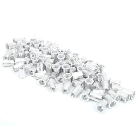 Aluminum Pull Riveting Nuts Set with Flat Head for Vertical Install, 100 Pcs Multi Size M3 M4 M5 M6 M8 M10, heavy duty fasteners.