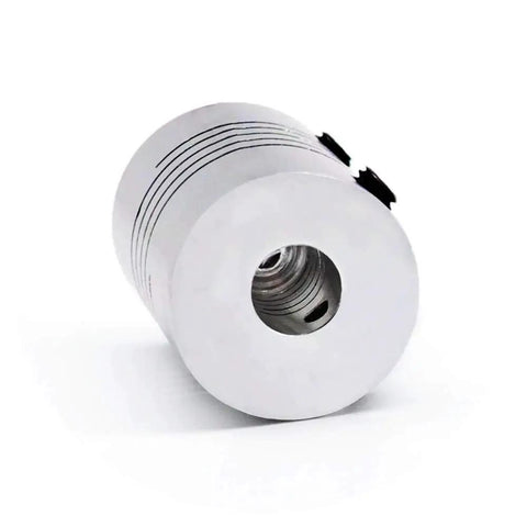 Close-up of a Flexible 5mm To 6mm Aluminum Alloy Coupling for NEMA 17 Stepper Motors, showcasing the connector's surface and design.