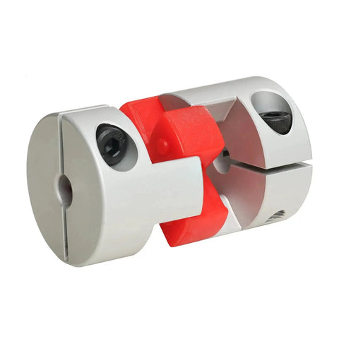 Flexible Shaft Coupling Aluminum Anodized Hub for Servo and Stepper Motors, OD 20mm, with red polyurethane spider, side view