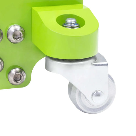 Close-up of caster wheel on 3-Ton Quick Rise Aluminum Floor Jack With Dual Pump Pistons, Reinforced Lift Arm, Model A20019