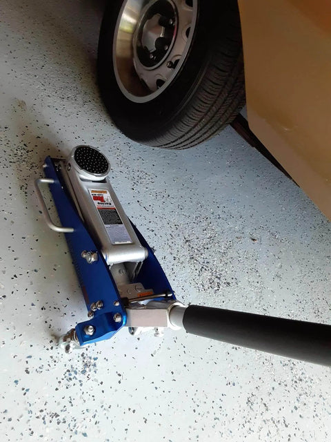 3000 Lb Aluminum Racing Car Auto Floor Jack Low Profile Rapid Pump Lift under car, ideal for wheel replacement and repairs.