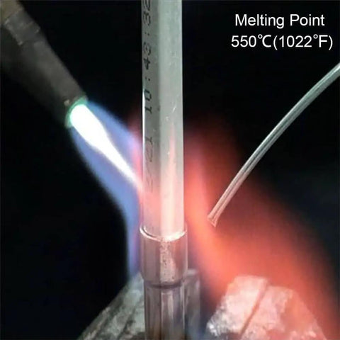 Demonstration of low temp flux core aluminum welding rods melting at 1022°F for brazing and surfacing aluminum and alloys.
