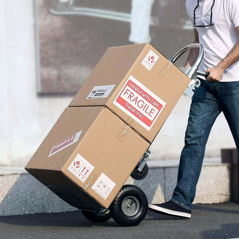 Person using ✝️ Aluminum Truck, 2 in 1, 800 lbs Load Capacity, Heavy Duty Industrial Convertible Folding Hand Truck with cardboard boxes