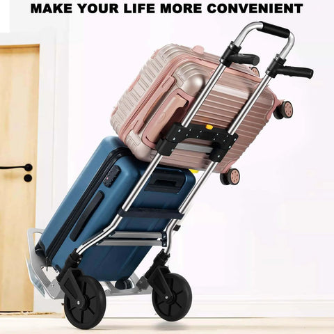 ✝️ 330 LB Capacity Folding Hand Truck Dolly Cart with suitcases, aluminum frame, telescoping handle, rubber wheels for travel