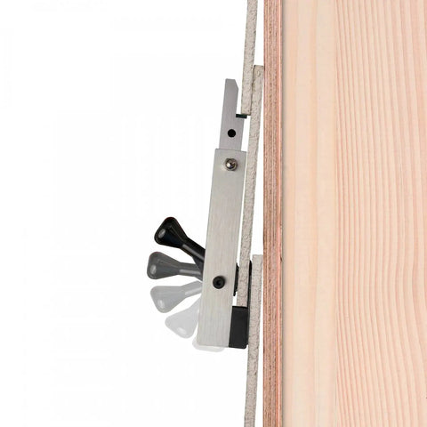Side view of Aluminum Gecko Gauge for fiber cement siding holding boards in place for precise height and spacing on exterior walls.