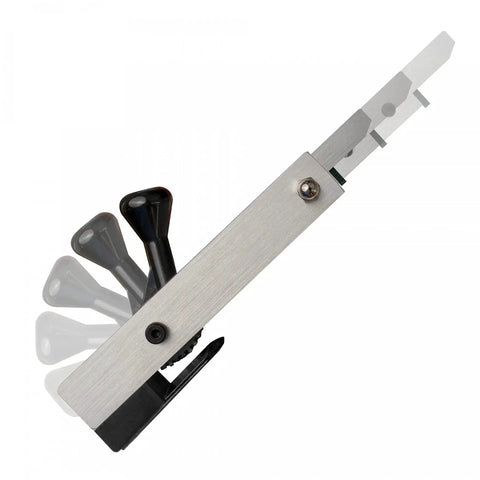 Aluminum Gecko Gauge for fiber cement siding offering precise height and spacing with hands-free mounting tool, side view.