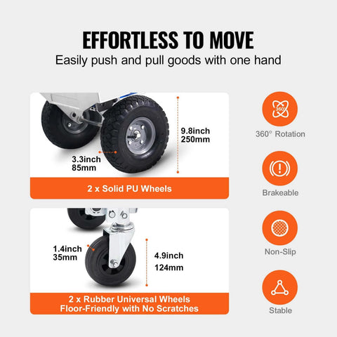 Wheels of Aluminum Truck, 2 in 1, 800 lbs Load Capacity, Heavy Duty Industrial Convertible Folding Hand Truck and Dolly