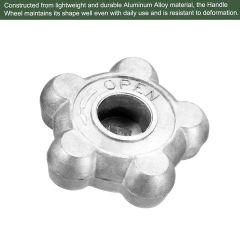Aluminum Alloy Hand Wheel Replacement Handles for Gas Cylinders and Faucets 2.5 Inch Silver Tone, shown close-up.