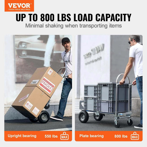Person using Aluminum Truck, 2 in 1, 800 lbs Load Capacity, Heavy Duty Industrial Convertible Folding Hand Truck and Dolly.
