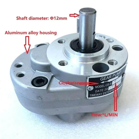 Hydraulic Gear Pump Oil Lubrication System For Machine Tools With Aluminum Alloy Housing Precision Built For Fast Response And Smooth Operation Durable Hydraulic Pump For CB B4F B6 B10 Feed Reliable Lubrication And High Performance, shown with specifications labeled on housing.