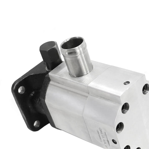 Close-up of 11GPM 2 Stage 3000PSI Hydraulic Log Splitter Pump showing aluminum housing and gear assembly